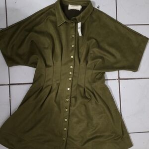 Anthropologie Olive Button Down Shirt Dress